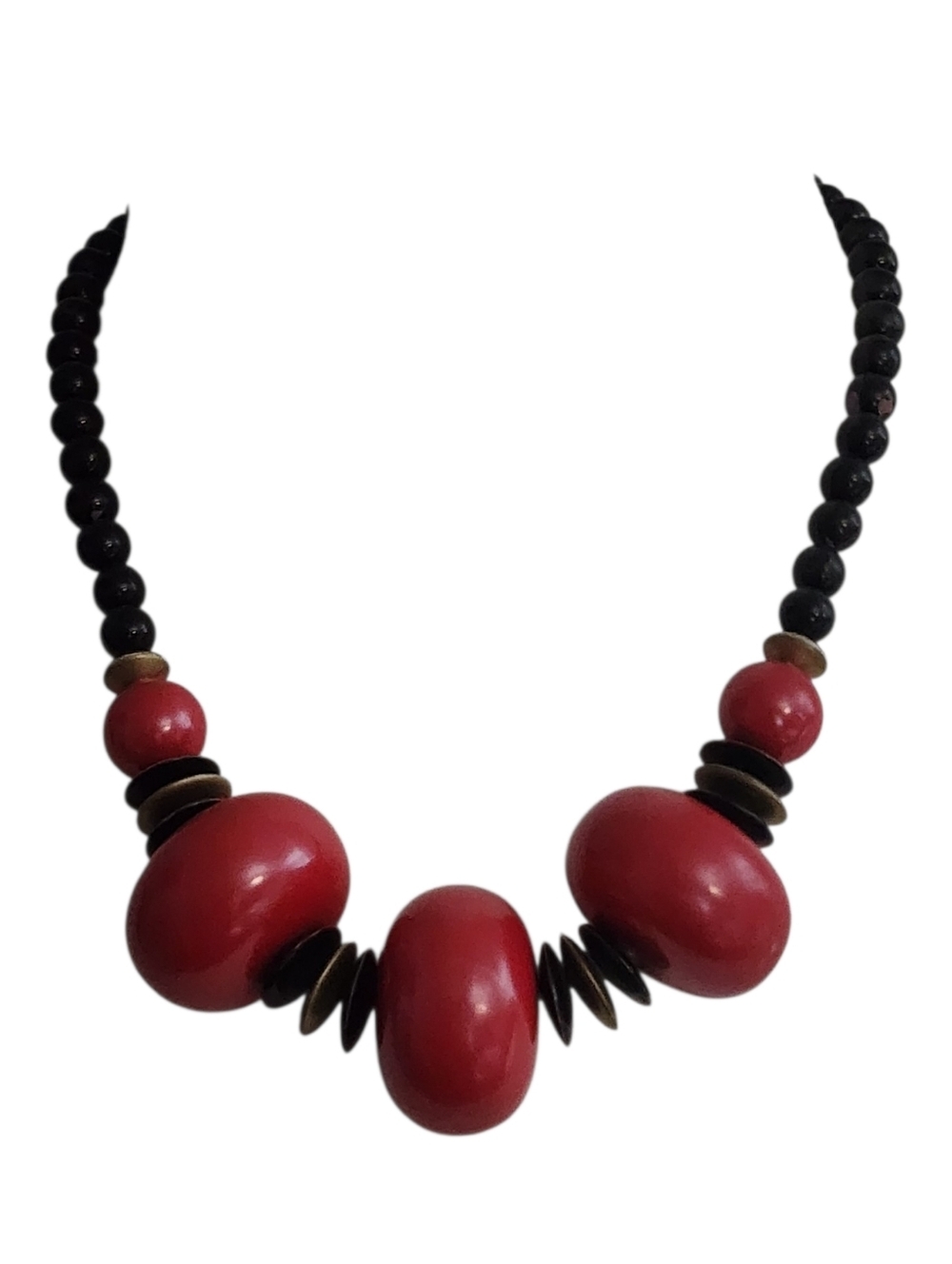 Red Statement Wood Beaded Necklace